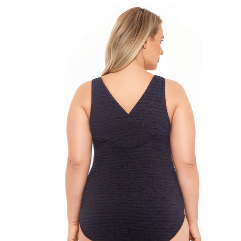 Plus Size Krinkle Swimsuit Chlorine Resistant – Black