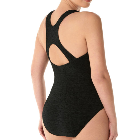 Krinkle Chlorine Resistant Swimsuit with Active Back - Black