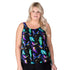 Women’s Plus Size Long Swim Top  - Midnight Petals