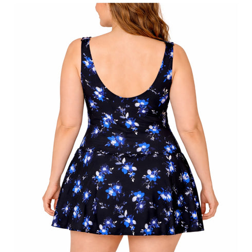 T.H.E. Swimwear Plus Size Swimdress - Blue Botanicals