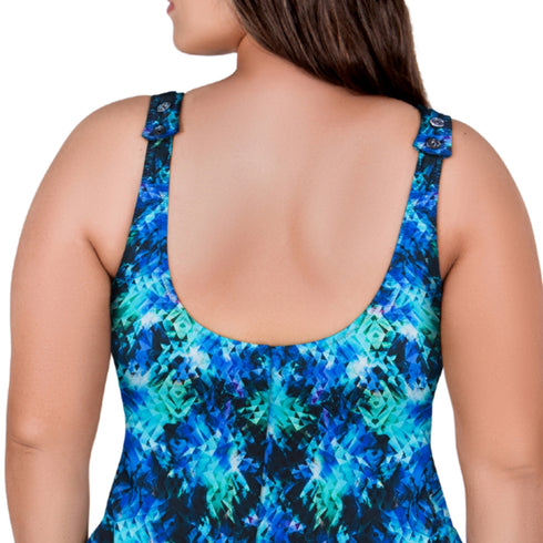 Plus Size Mastectomy Swimsuit with Pockets | T.H.E. Swimwear – Jazzy Jewels Print