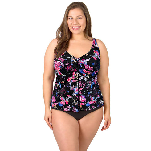 Twist Front Tankini Swim Top - Magic Garden