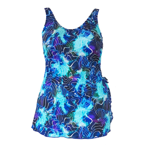 Plus Size Front Skirted Swimsuit | T.H.E. Swimwear – Electric Ocean Print