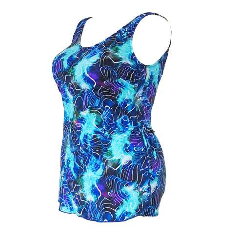 Plus Size Front Skirted Swimsuit | T.H.E. Swimwear – Electric Ocean Print