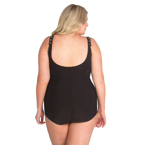 T.H.E. Womens Plus Size One-Piece Mastectomy Swimsuit with Prosthesis Pockets – Black
