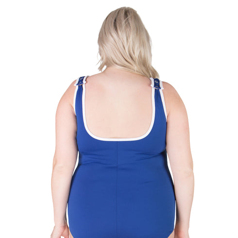 Chlorine Resistant, Polyester One-Piece Plus Size Swimsuit -Available in Black or Blue