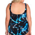 T.H.E. Swimwear Plus Size One-Piece with Draped Skirt – Azure Brushstrokes Print