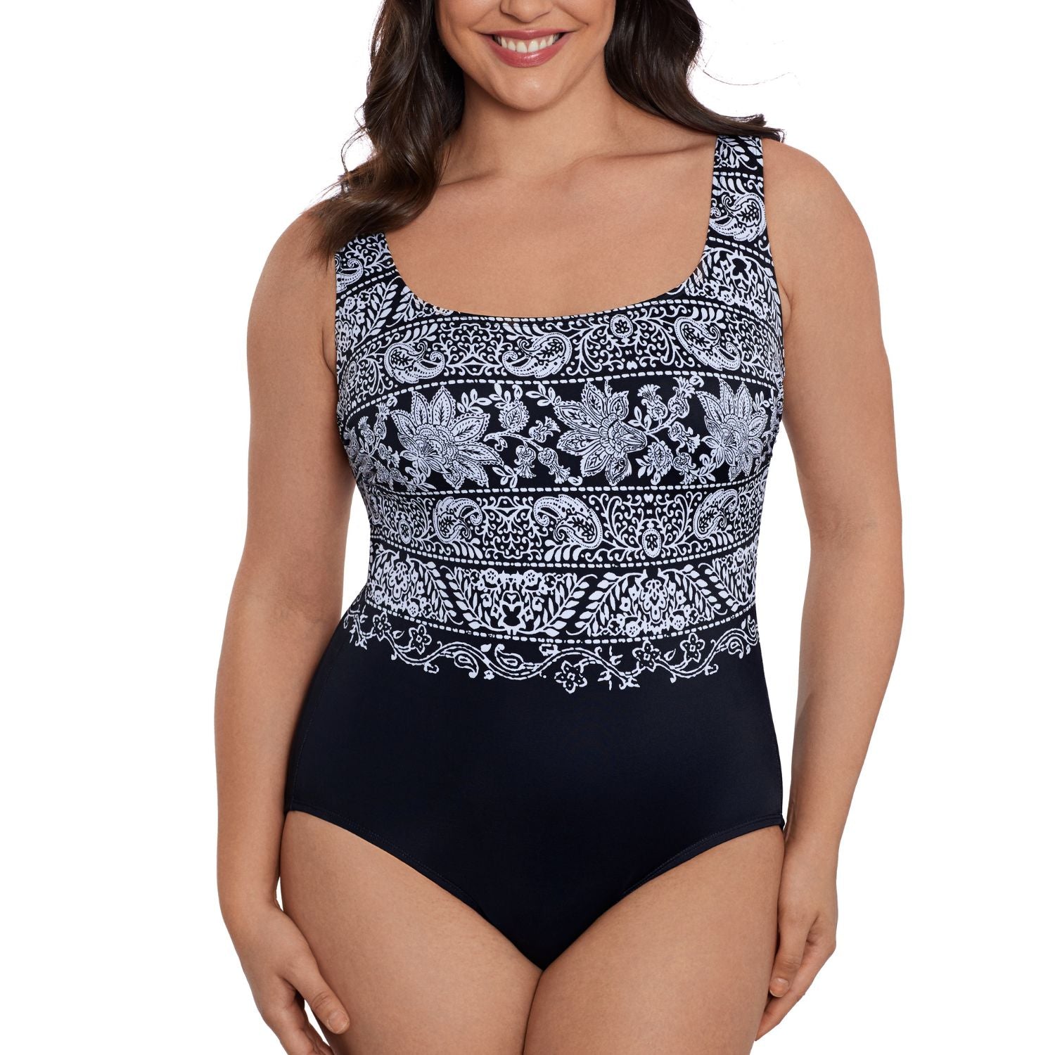 Maillot De Bain Une Pièce Longitude Floral Noir Et Blanc - Taille 12