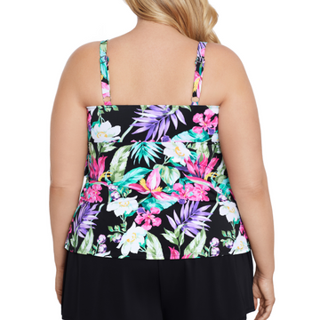 Plus Size Women's Triple Tier Ruffle Tankini Swim Top at