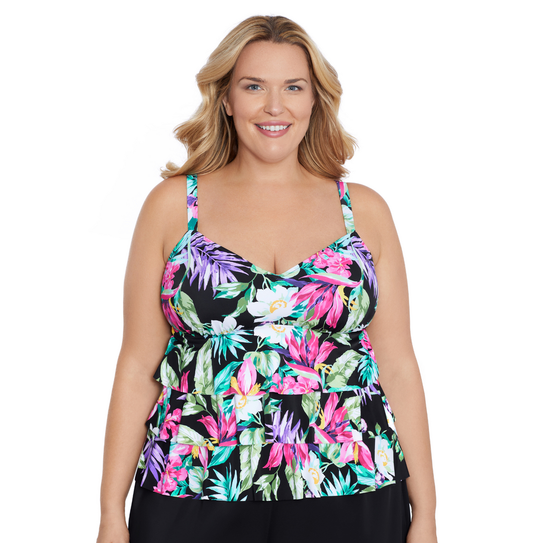 Plus Size Women s Triple Tier Ruffle Tankini Swim Top at SwimsuitsJustForUs Swimsuits Just For Us