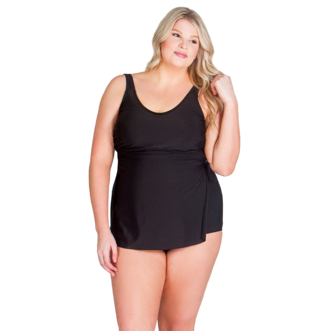 Front Skirted One-Piece Swimsuit - Black
