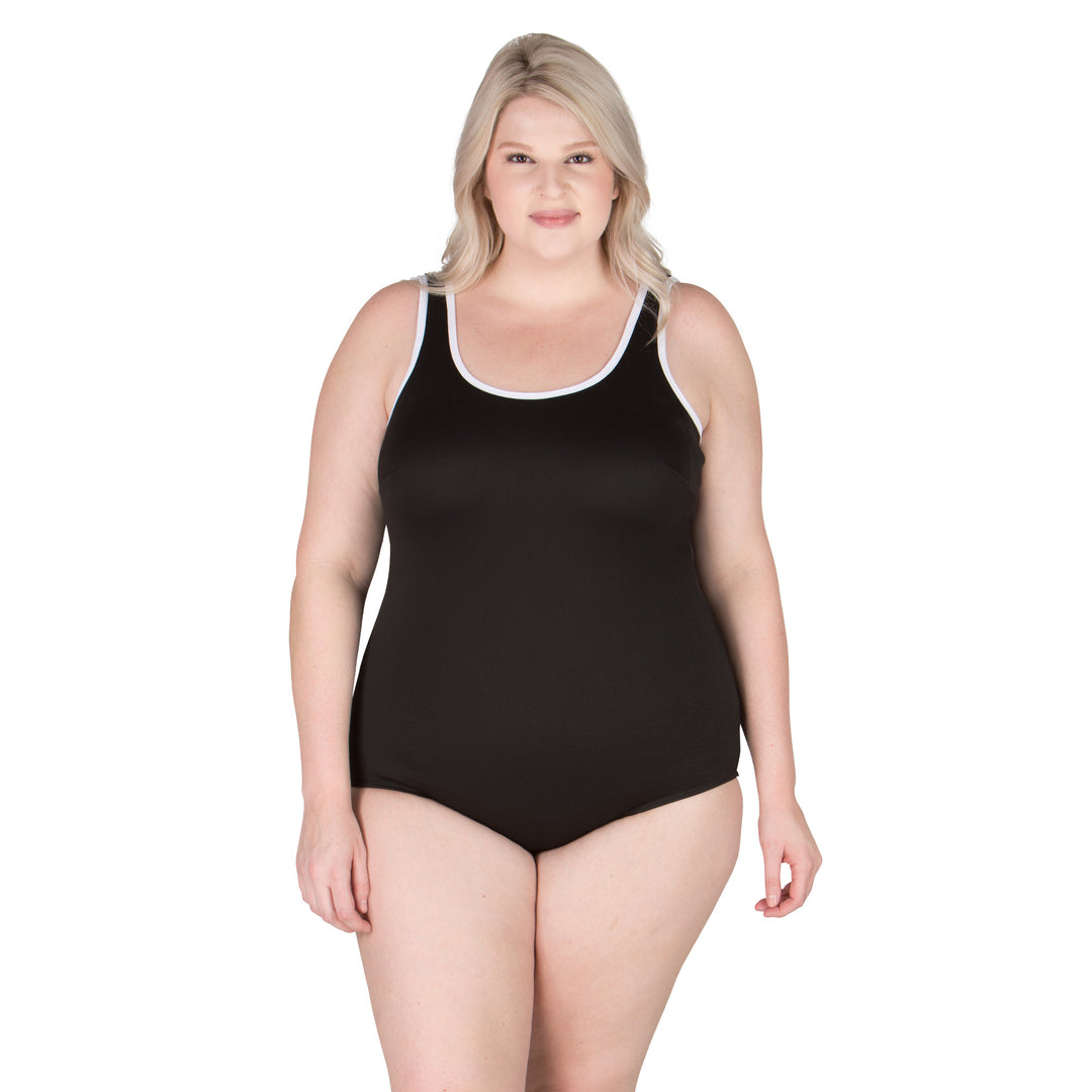 one piece swim dress plus size THE Chlorine Resistant, Polyester One-Piece Plus Size Swimsuit -Available in Black or Blue, Women's, Size: 22W