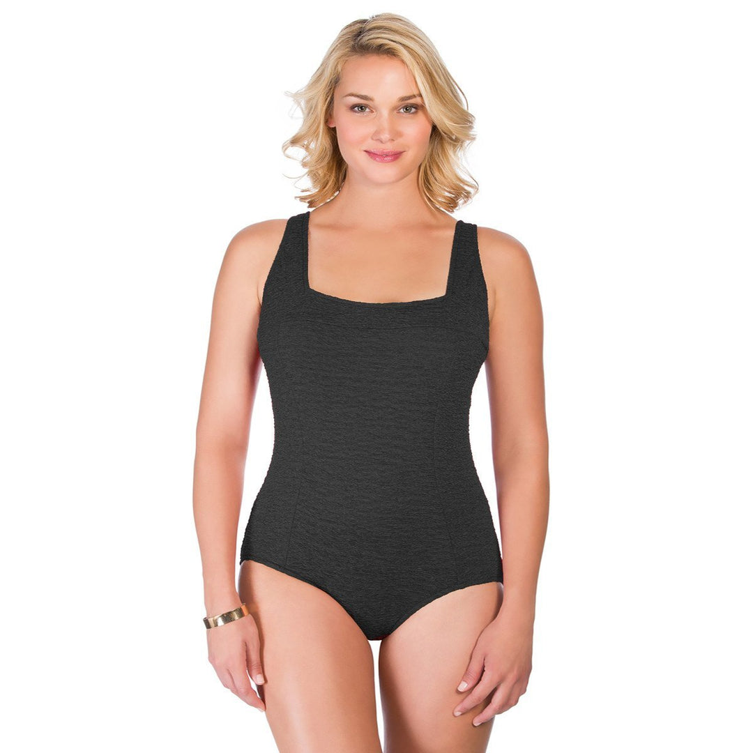 Swimsuits For All Women's Plus Size Chlorine Resistant Zip Front One Piece  Swimsuit 14 Black Royal