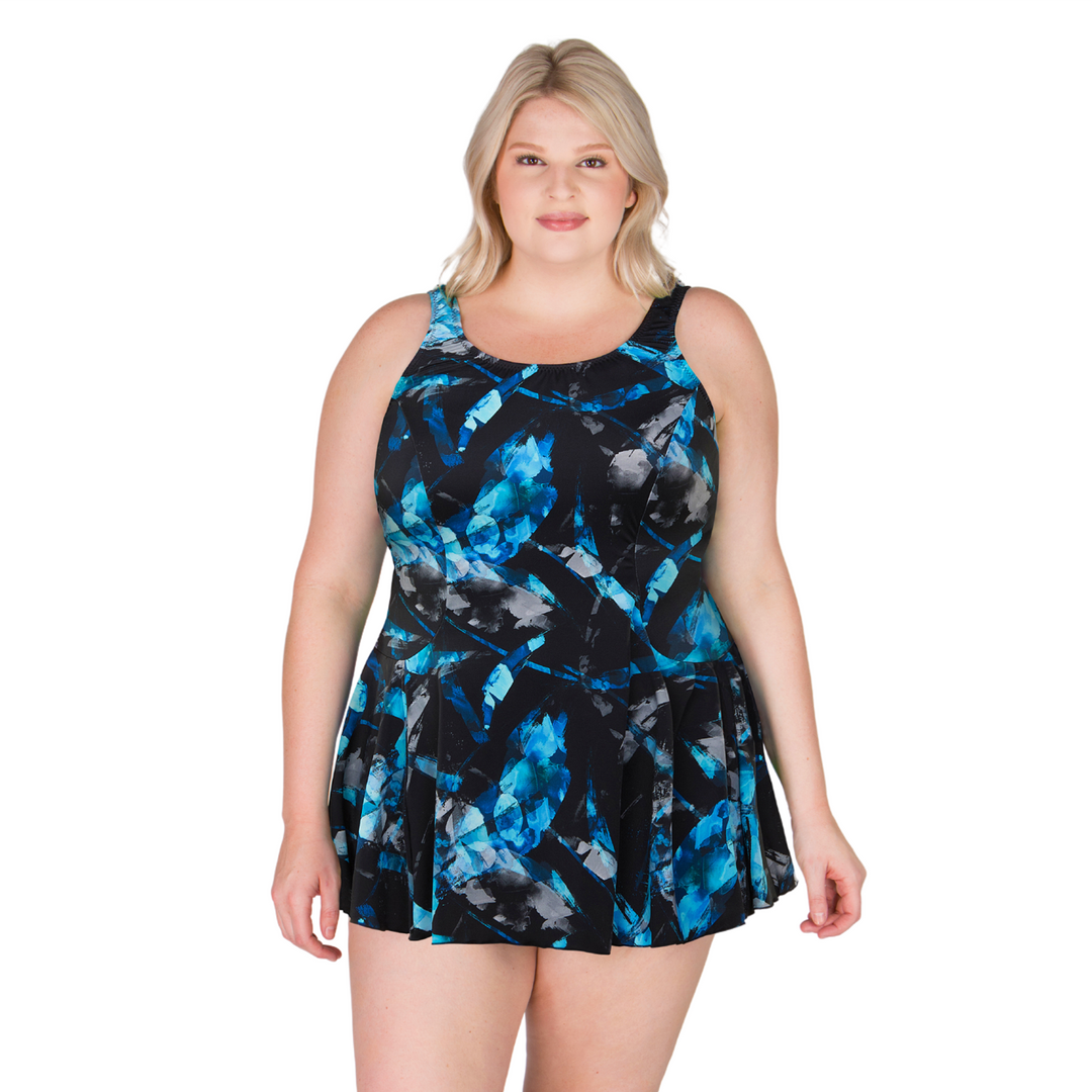 T.H.E. Women s Mastectomy Plus Size Swimdress Azure Brushstrokes
