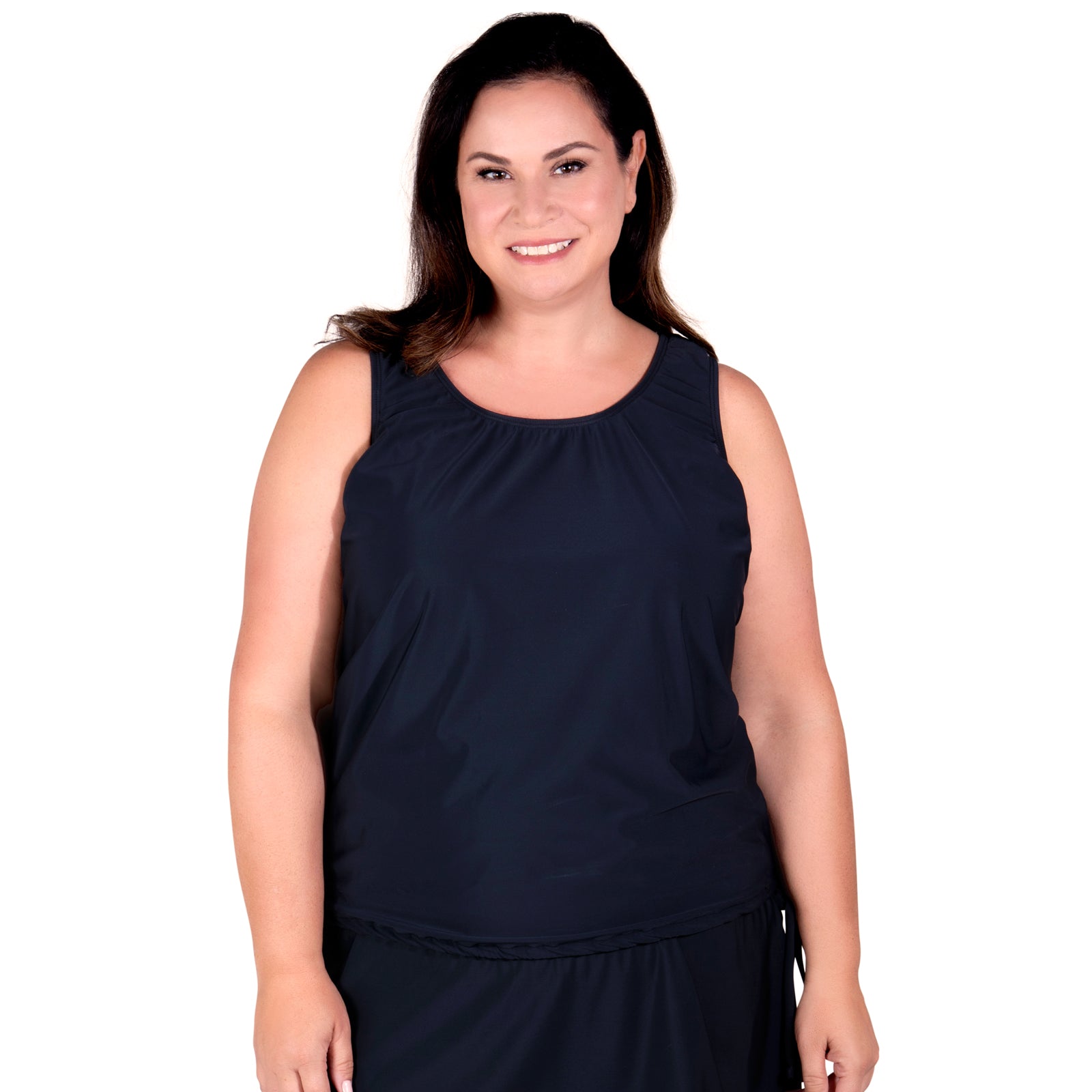 Plus Size Chlorine Resistant Swimsuits - Polyester Two Piece with Short -  Available in Black or Blue